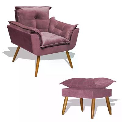 Kit Poltrona Com Puff Opala Suede Rosa Divini