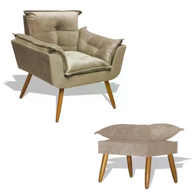 Kit Poltrona Com Puff Opala Suede Amarelo Divini