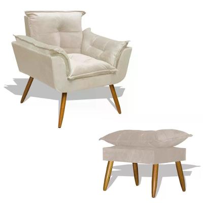 Kit Poltrona Opala Com Puff Decorativo Suede Bege Divini