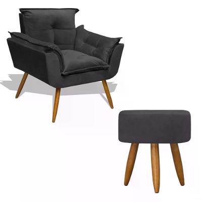 Kit Poltrona Decorativa Opala com Puff Redondo Grafite Grafite Divini