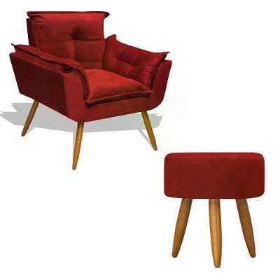 Kit Poltrona Decorativa Opala com Puff Redondo Vermelho Divini