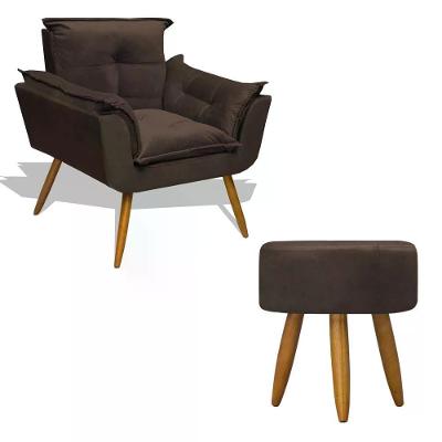 Kit Poltrona Decorativa Opala Com Puff Redondo Marrom Marrom