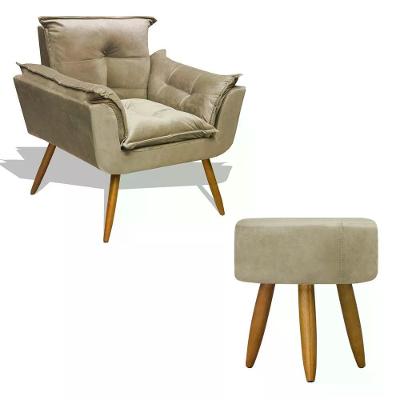 Kit Poltrona Decorativa Opala com Puff Redondo Cor Amarelo Divini