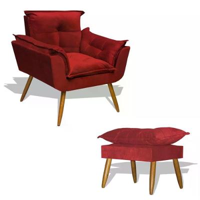 Kit Poltrona Com Puff Opala Suede Vermelho Divini
