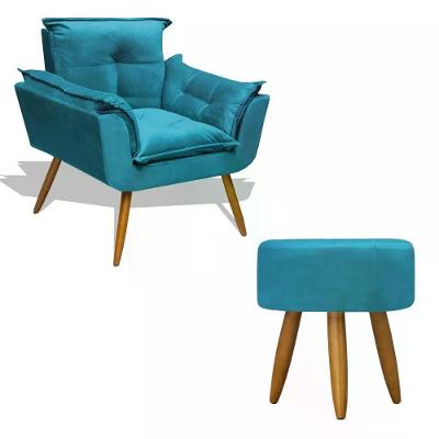 Kit Poltrona Decorativa Opala com Puff Redondo Turquesa Divini
