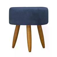 Kit Poltrona Decorativa Opala C/Puff Redondo Azul Marinho