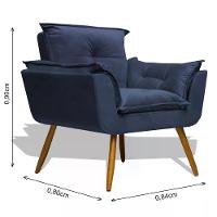 Kit Poltrona Decorativa Opala C/Puff Redondo Azul Marinho - 5