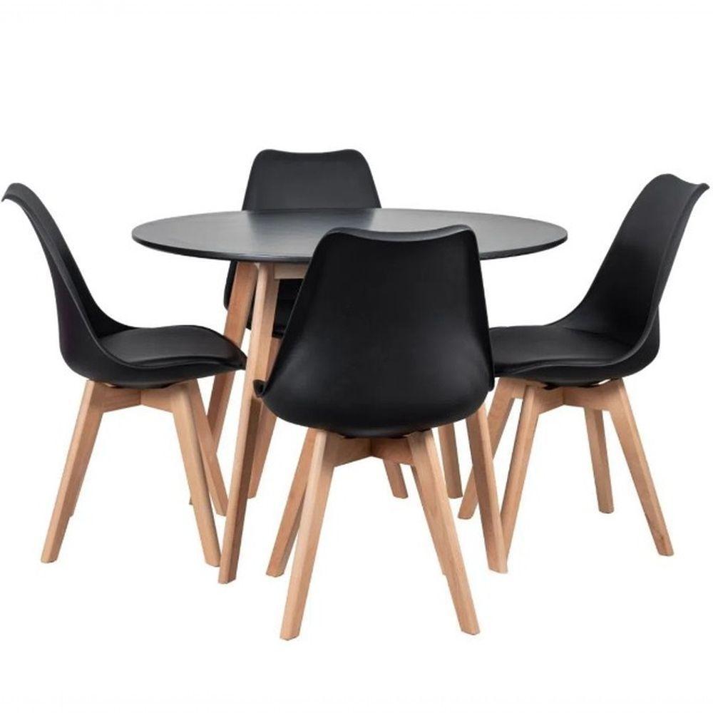 Conjunto Mesa Jantar Leda 90 Cm + 4 Cadeiras Leda Saarinen Preta - 1