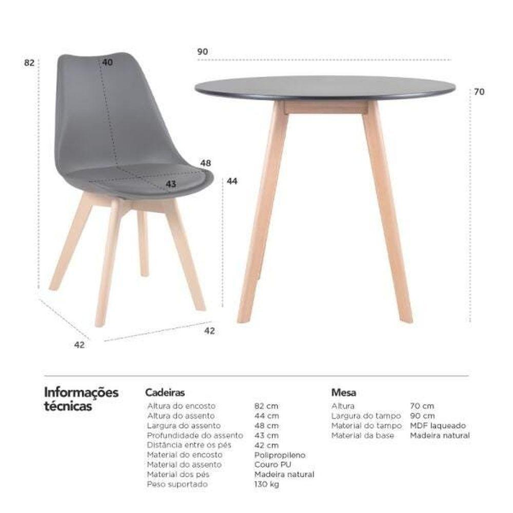 Kit - Mesa De Jantar Redonda 90 Cm Preto + 4 Cadeiras Estofadas Leda Preto - 4