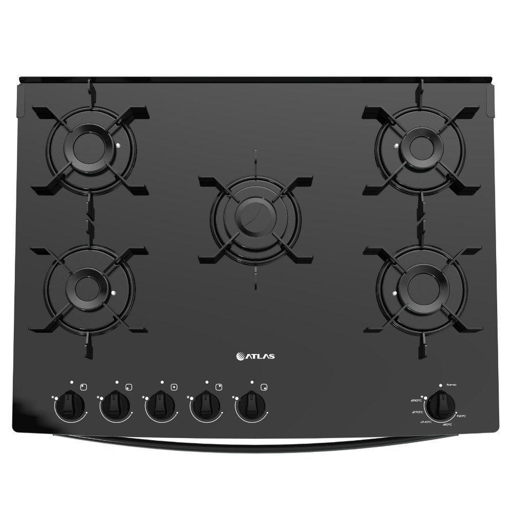 Fogão De Piso Atlas 5 Bocas Mônaco Top Glass Preto Bivolt - 2