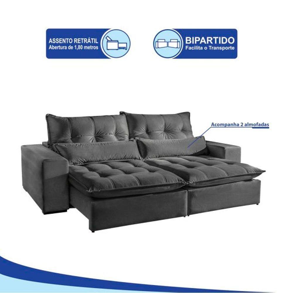 Sofá 2 Lugares Máximo Retrátil E Reclinável 2,00 Metros Móveis Mix Cinza Profundo - 4