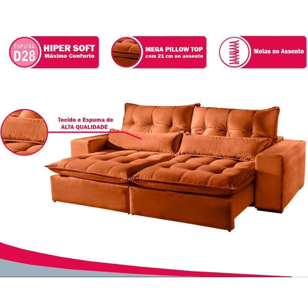 Sofá 2 Lugares Máximo Retrátil E Reclinável 2,00 Metros Veludo Terracota Terracota - 3