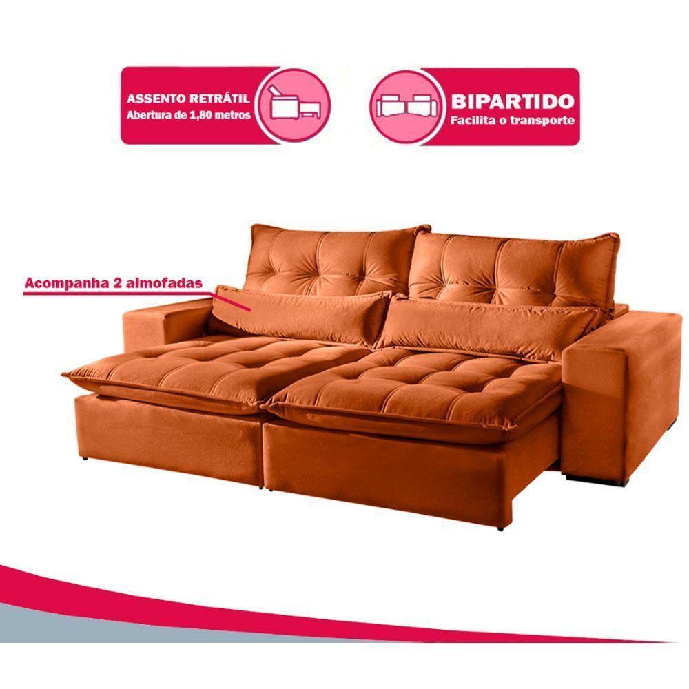Sofá 2 Lugares Máximo Retrátil E Reclinável 2,00 Metros Veludo Terracota Terracota - 4