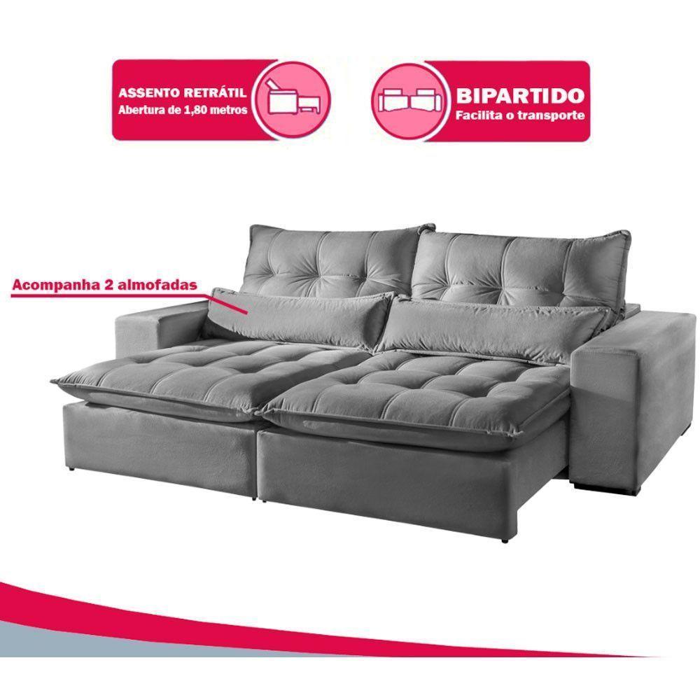 Sofá 2 Lugares Máximo Retrátil E Reclinável 2,10 Metros Suede Cinza Claro Cinza Claro - 4