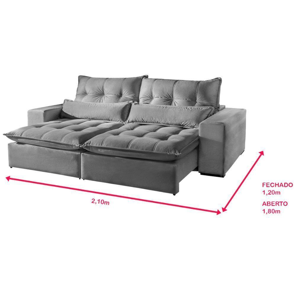 Sofá 2 Lugares Máximo Retrátil E Reclinável 2,10 Metros Suede Cinza Claro Cinza Claro - 5