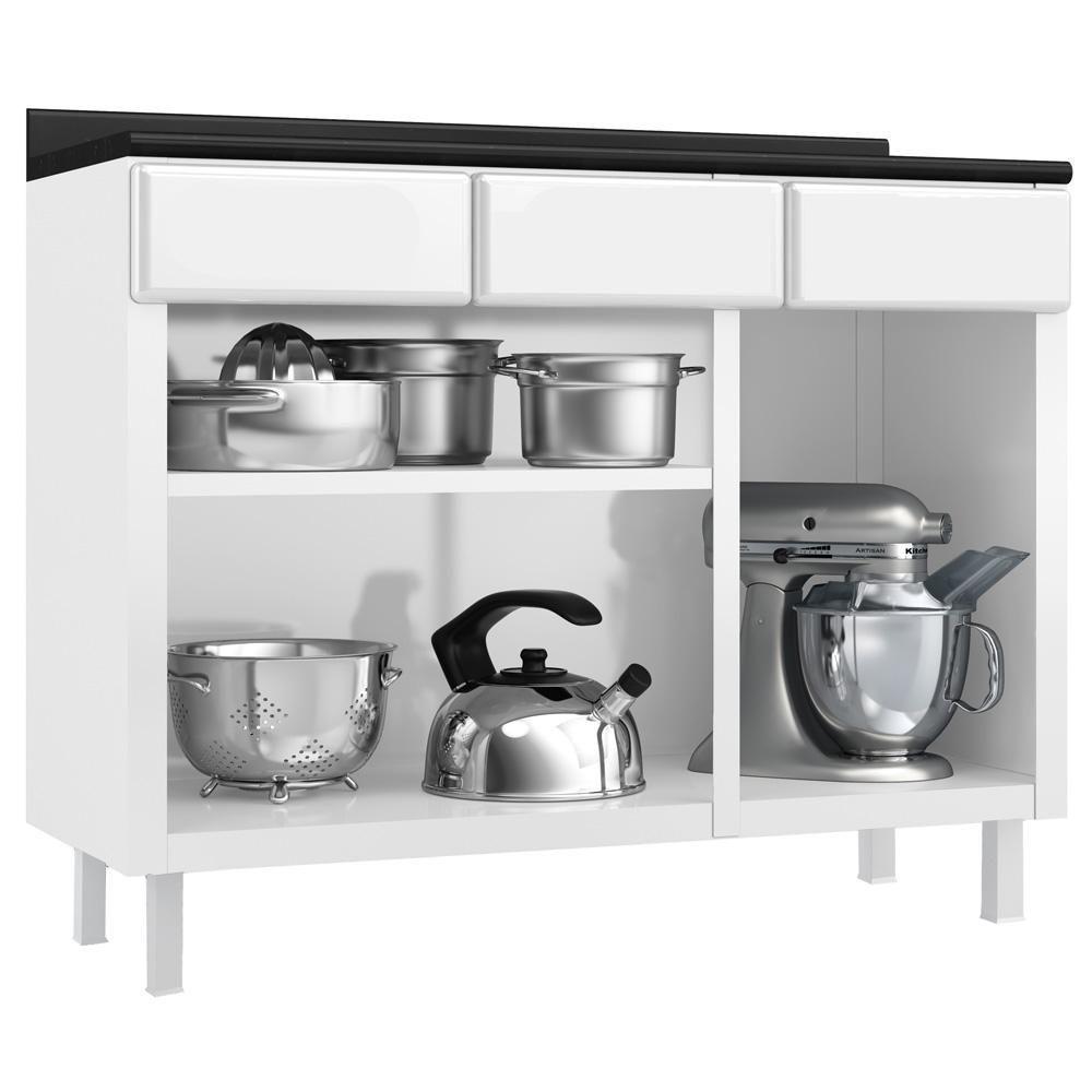 Balcão Gabinete Cozinha Aço Topázio Com Tampo - 4