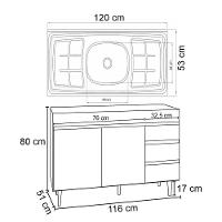 Balcão Com Pia Inox 120Cm 2 Portas 3 Gavetas Andréia Branco - 2