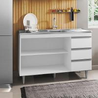 Balcão Com Pia Inox 120Cm 2 Portas 3 Gavetas Andréia Branco - 3