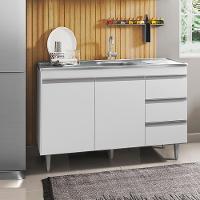 Balcão Com Pia Inox 120Cm 2 Portas 3 Gavetas Andréia Branco - 4