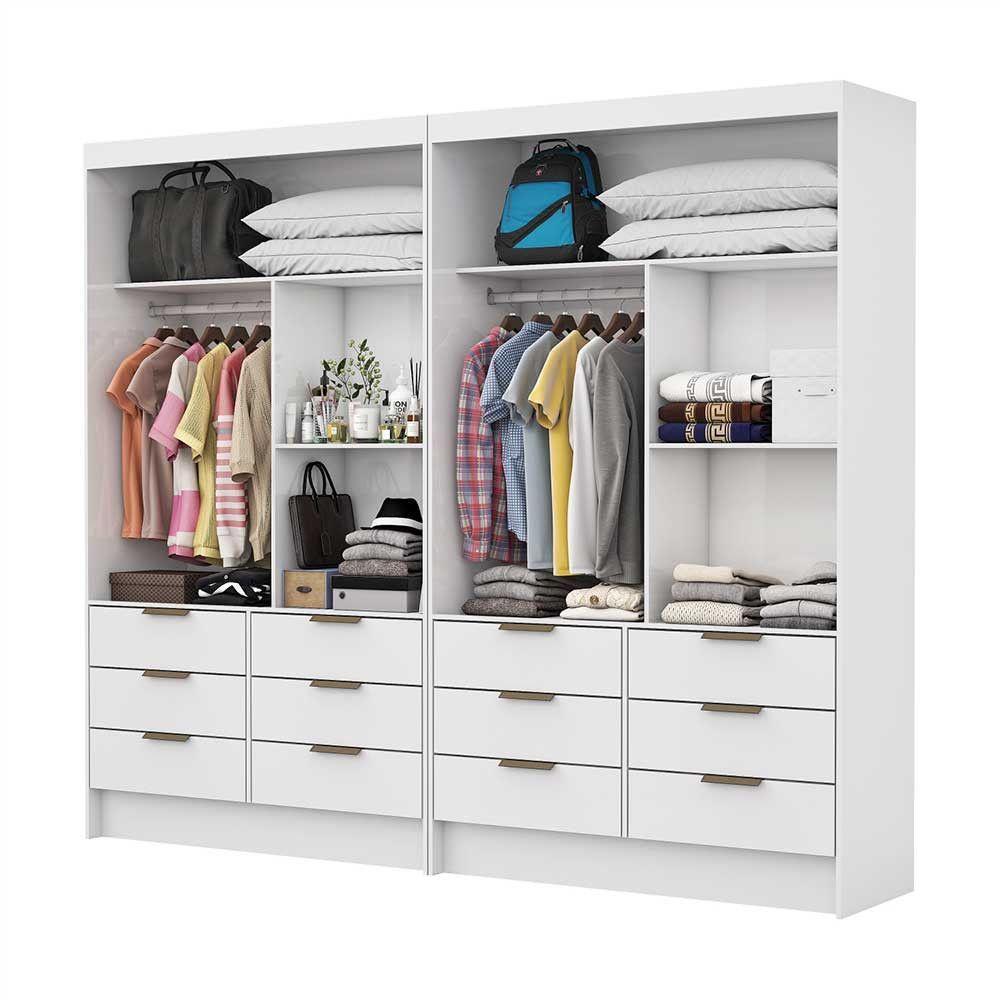Closet Casal Duplo Sevilha Premium Com 12 Gavetas Branco - 2