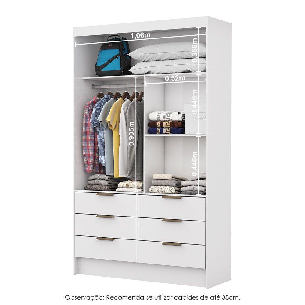 Closet De Casal Sevilha Com 6 Gavetas Carioca Móveis Branco - 3