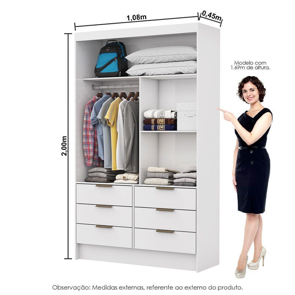 Closet De Casal Sevilha Com 6 Gavetas Carioca Móveis Branco - 4