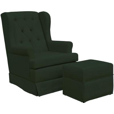 Poltrona De Amamentação Com Puff Helena P02 Linho Verde Lyam Decor