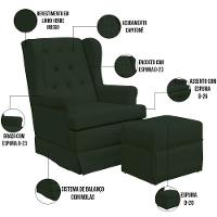 Poltrona E Puff Helena P02 Capitonê Linho Verde Musgo - 3