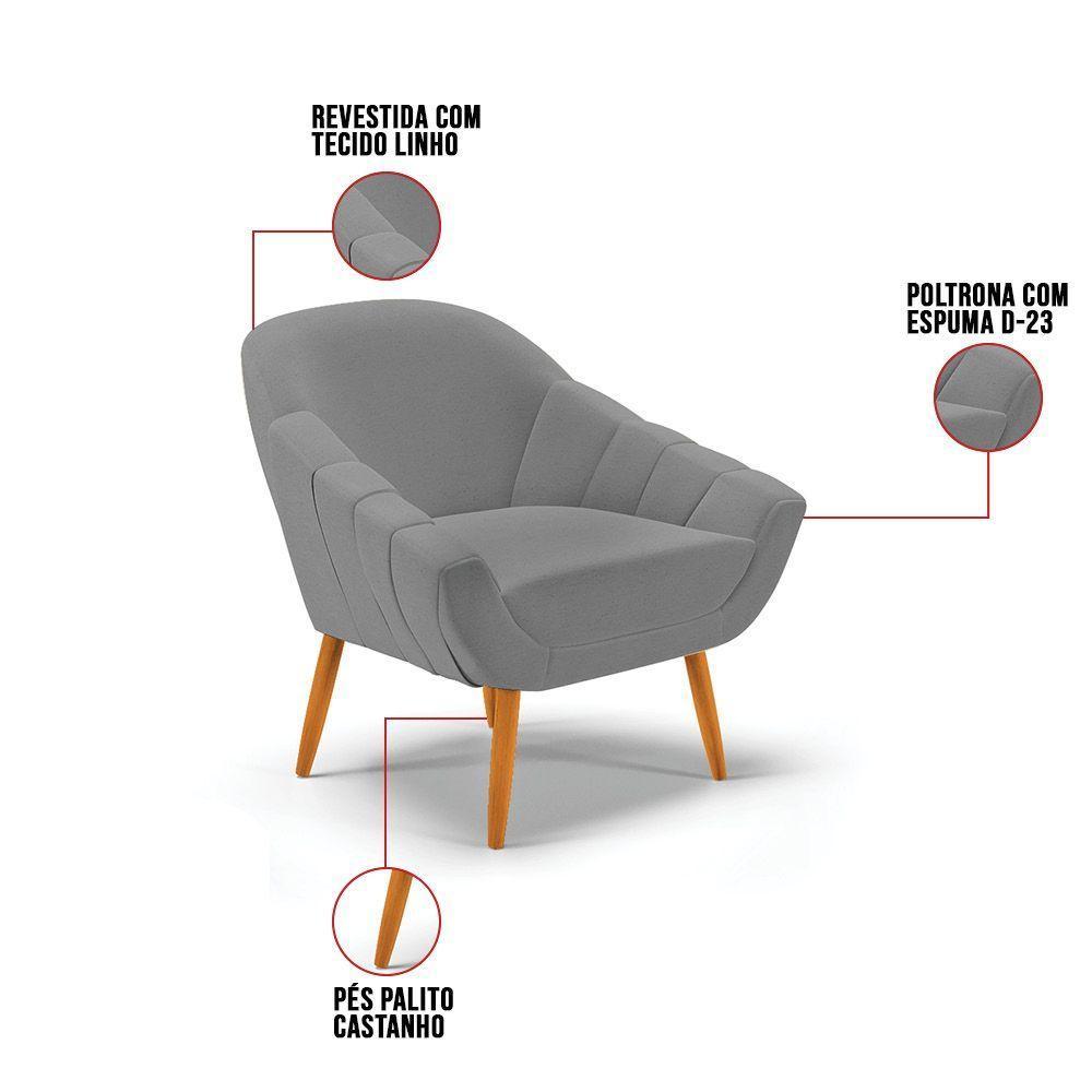 Poltrona Giovana Linho Grafite A26 Castanho - 3