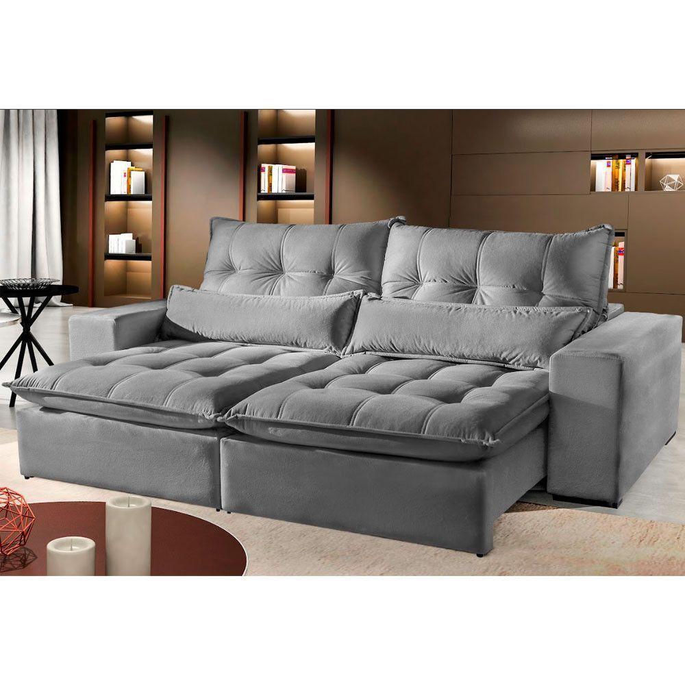 Sofá 3 Lugares Máximo Retrátil E Reclinável 2,30 Metros Suede Cinza Claro Cinza Claro - 2
