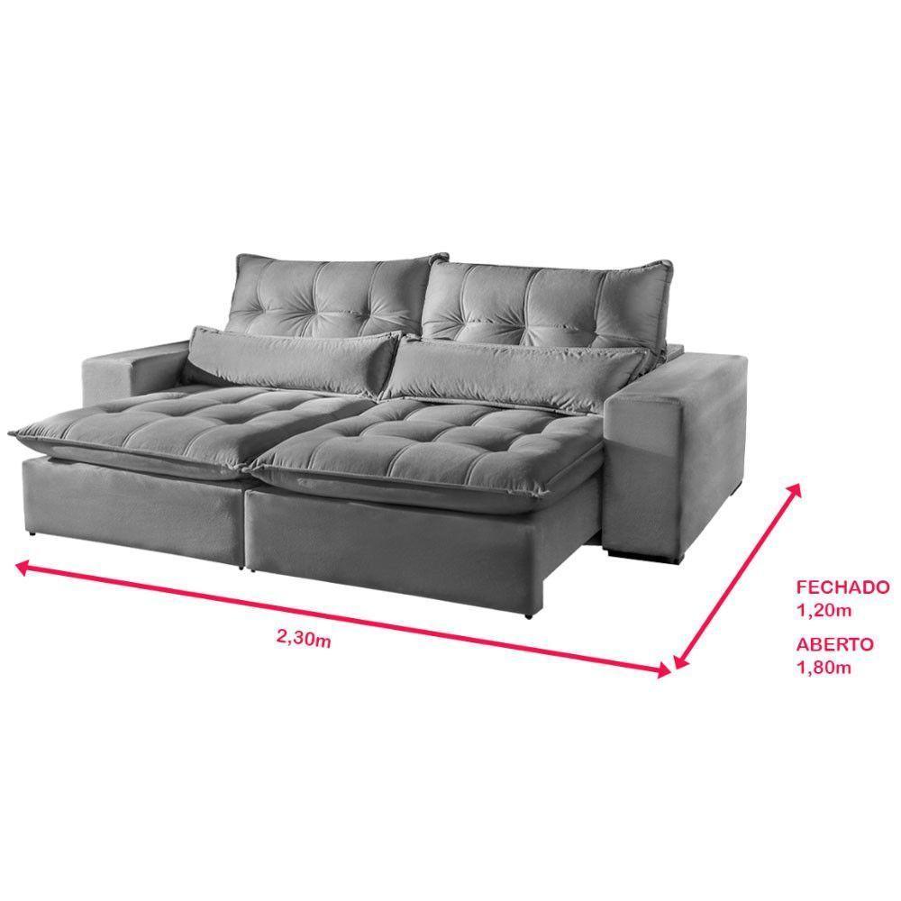 Sofá 3 Lugares Máximo Retrátil E Reclinável 2,30 Metros Suede Cinza Claro Cinza Claro - 3