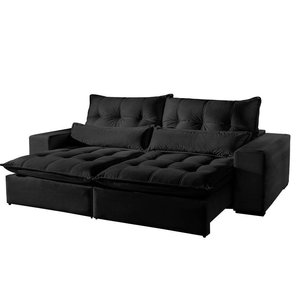 Sofá 3 Lugares Retrátil E Reclinável Máximo 2.30M Veludo Preto Preto - 1