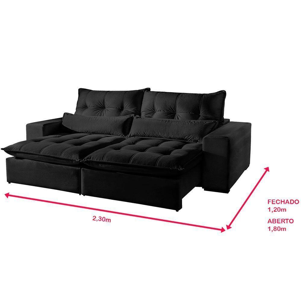 Sofá 3 Lugares Retrátil E Reclinável Máximo 2.30M Veludo Preto Preto - 6
