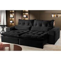 Sofá 3 Lugares Retrátil E Reclinável Máximo 2.30M Veludo Preto Preto