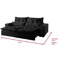 Sofá 3 Lugares Retrátil E Reclinável Máximo 2.30M Veludo Preto Preto - 8