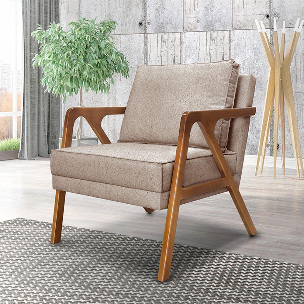 Poltrona Decorativa De Luxo Frida Linho Rústico Areia - 4