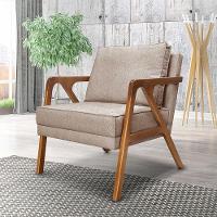 Poltrona Decorativa De Luxo Frida Linho Rústico Areia