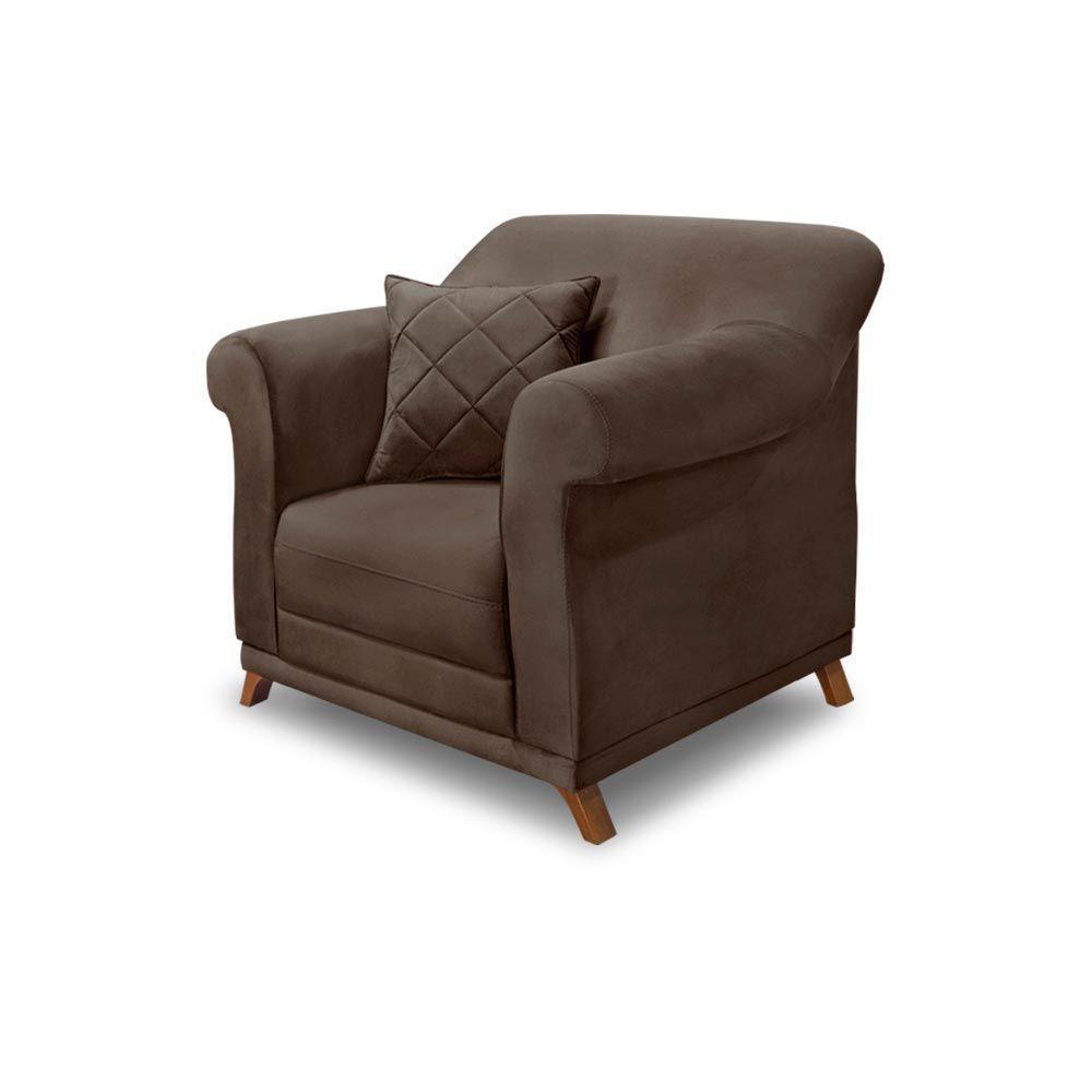 Poltrona Decorativa C/1 Almofada Veludo Marrom - 1