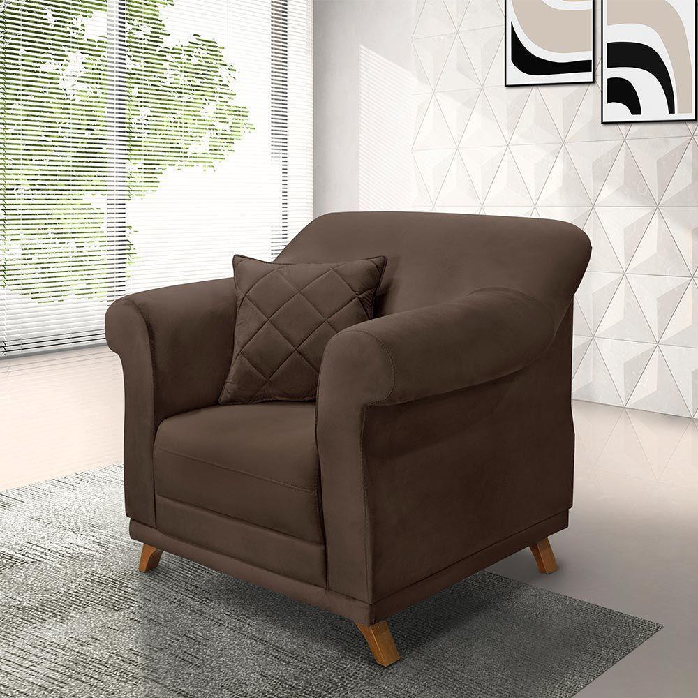Poltrona Decorativa C/1 Almofada Veludo Marrom - 6