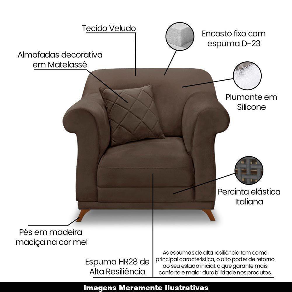 Poltrona Decorativa C/1 Almofada Veludo Marrom - 8