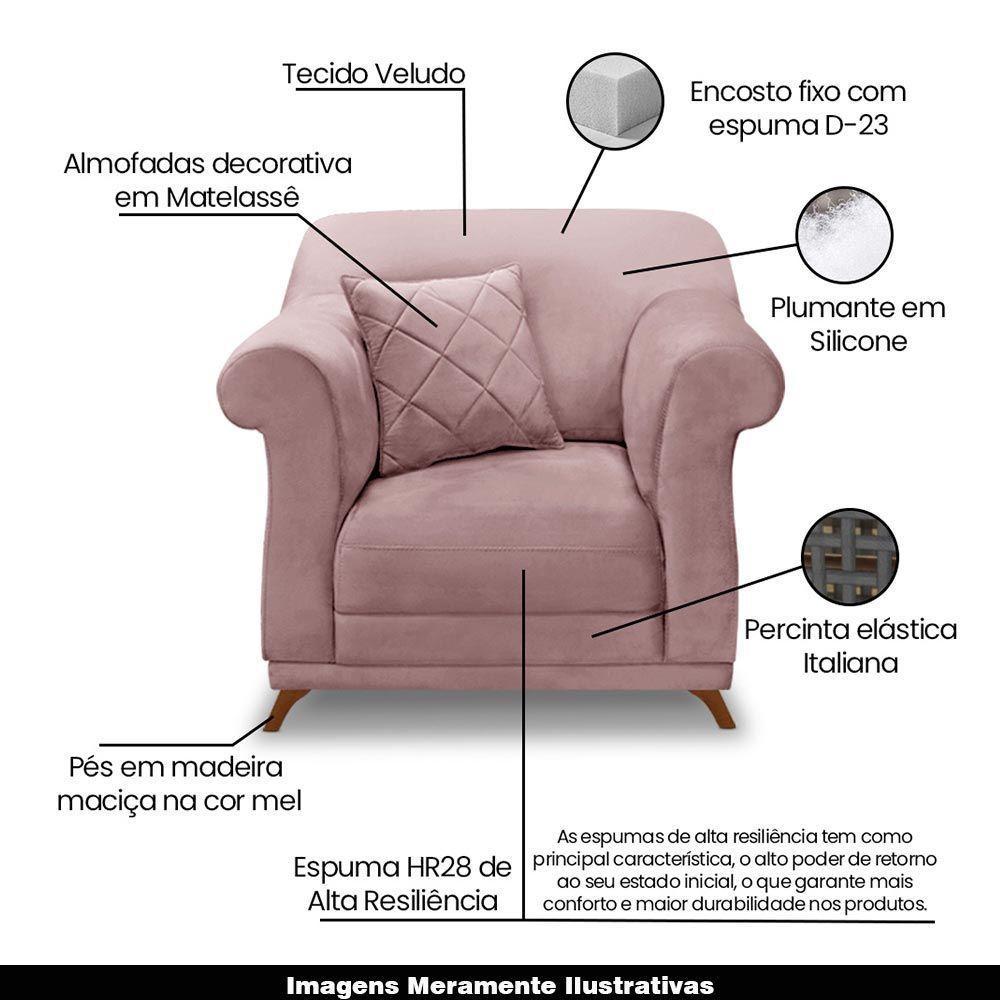 Poltrona Decorativa C/1 Almofada Veludo Lilás - 7