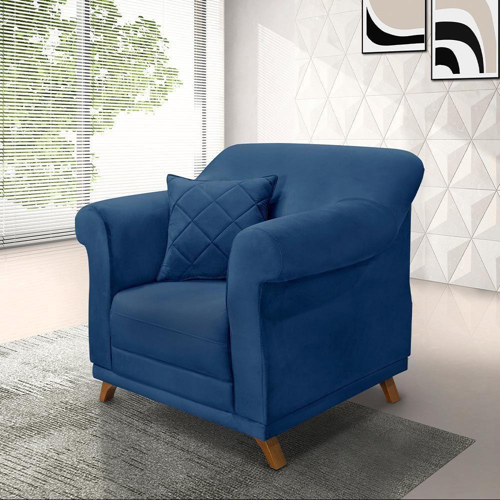 Poltrona Decorativa C/1 Almofada Suede Azul Marinho - 5