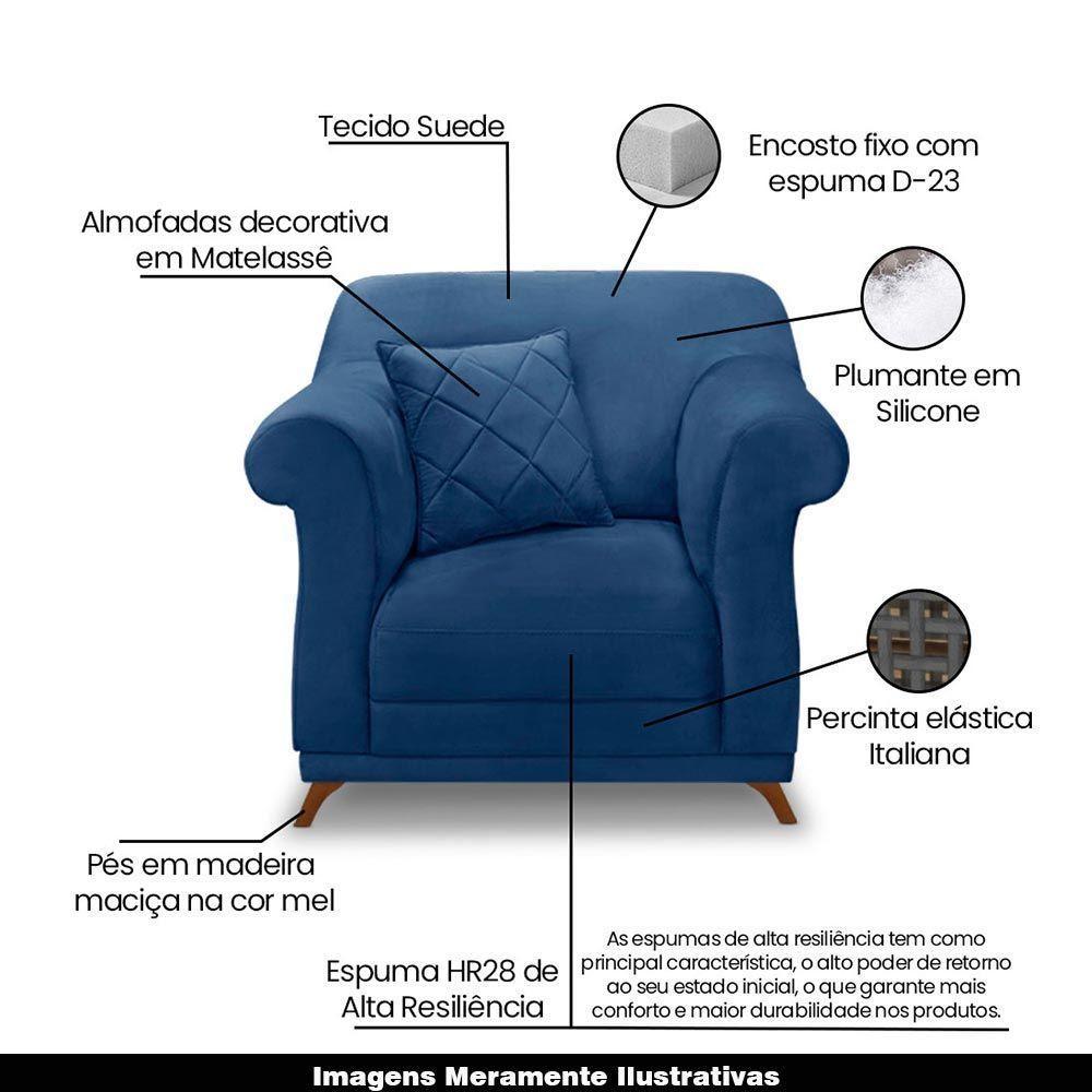 Poltrona Decorativa C/1 Almofada Suede Azul Marinho - 7