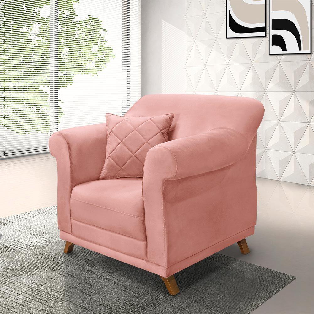 Poltrona Decorativa C/1 Almofada Veludo Rosa - 5
