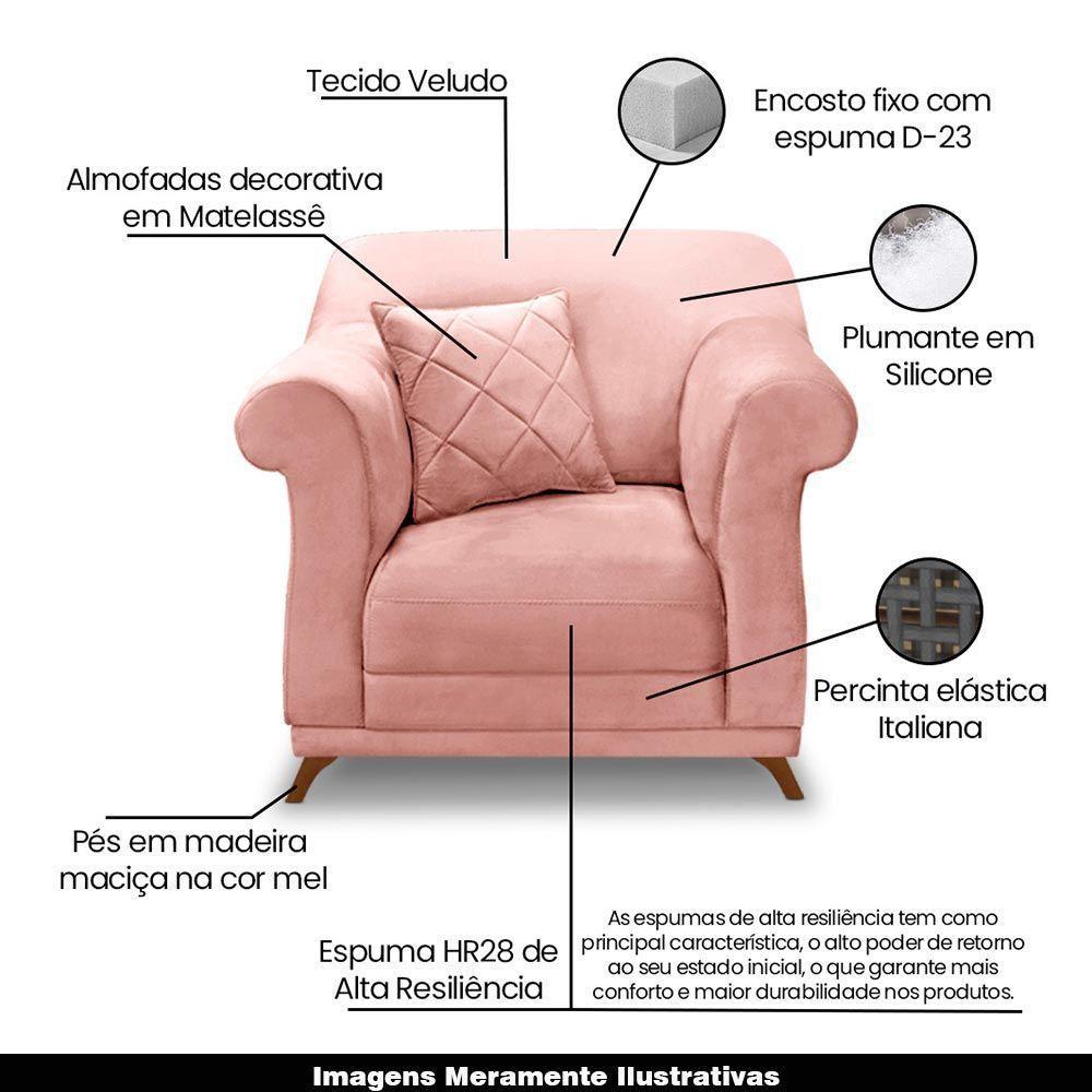Poltrona Decorativa C/1 Almofada Veludo Rosa - 7