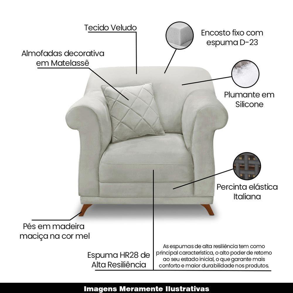 Poltrona Decorativa C/1 Almofada Veludo Prata - 7