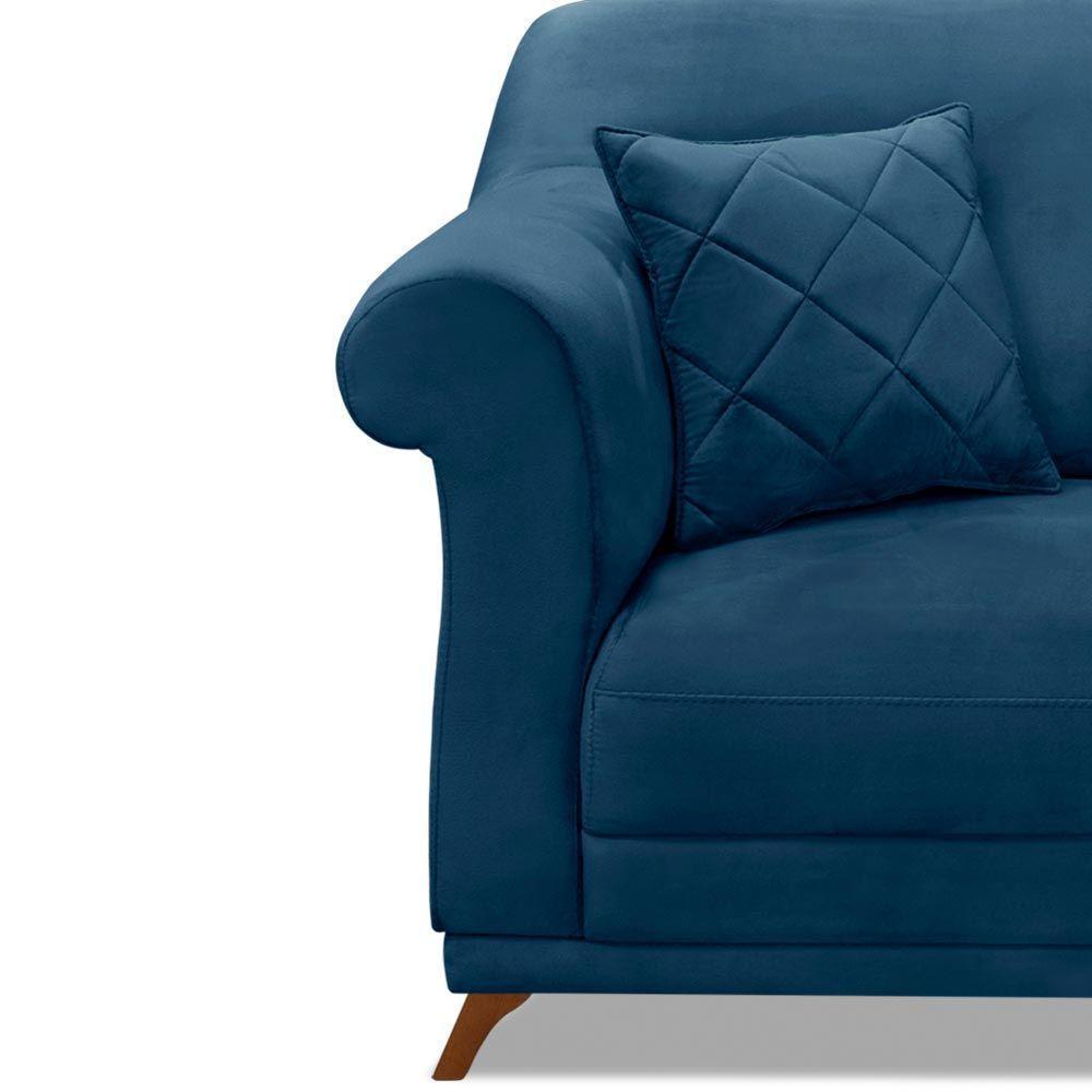 Poltrona Decorativa C/1 Almofada Veludo Azul Marinho - 4