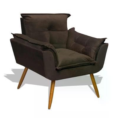 Poltrona Decorativa Opala Encosto Estofado Marrom Divini