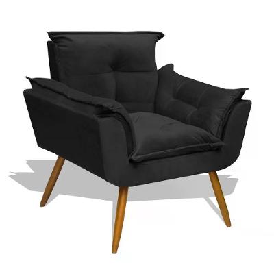 Poltrona Decorativa Opala Encosto Estofado Preto Divini