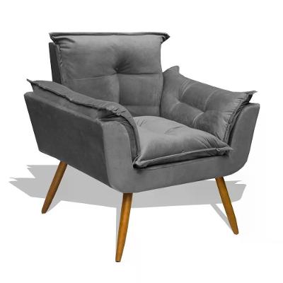 Poltrona Decorativa Opala Encosto e Assento Estofados Cinza Divini